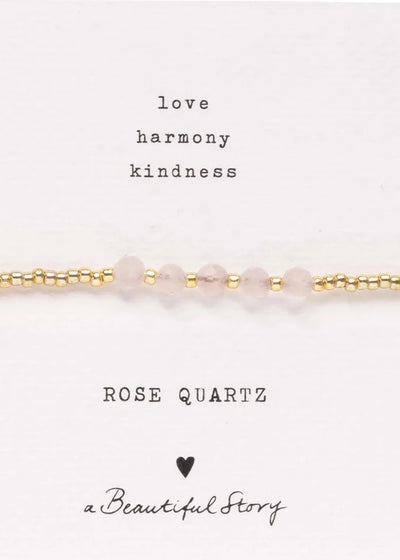 Edelsteinkarte Gold mit Rosenquarz für Love, Harmony, Kindness