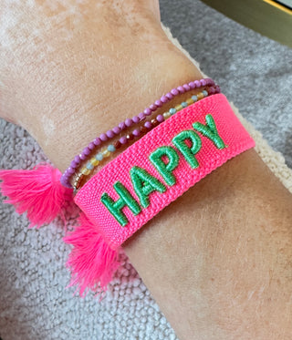 HAPPY Statement Armband Neonpink