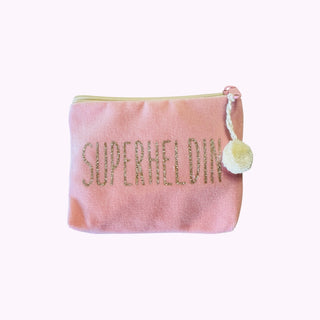 Kosmetiktäschli Mini Superheldin Hellrosa/Eisgold Glitter