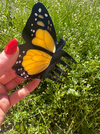 Grosse handbemalte Monarch Schmetterling Haarspange Gelb I Geschenkidee