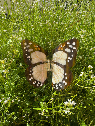 Grosse Schmetterling Haarspange Braun - Ecru I Geschenkidee