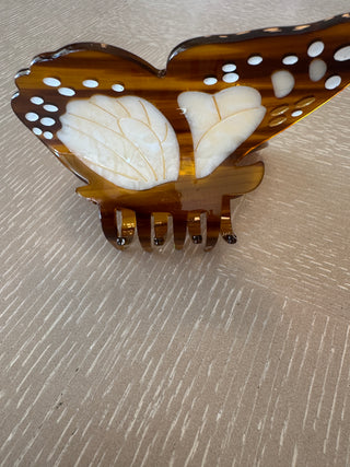 Grosse Schmetterling Haarspange Braun - Ecru I Geschenkidee