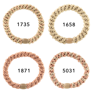 EINZELNES BILD MIT DEN VIER KKNEEKI HAARGUMMI Gold 1658, ALTROSA 1871, Gold/ALTROSA 1735, ALTROSA/Gold 5031