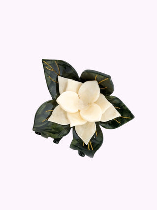 Handbemalte Origamiblumen-Haarspange Olive/Creme I Geschenktipp🌸