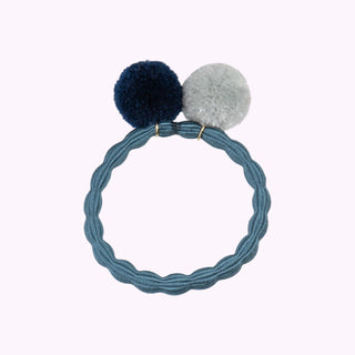 Neu - Kknekki Haargummi PomPom Dustyblue Silver-Navy, 4 für 3