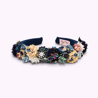 Haarreif mit Blumen Marineblau