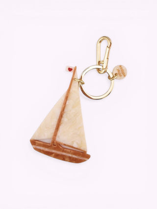 Handbemalter Segelboot Taschenhänger + Schlüsselanhänger Ecru I Geschenkidee