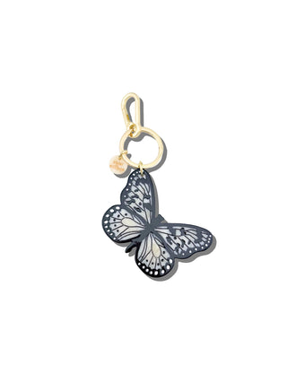 Handbemalter Schmetterling Taschenhänger + Schlüsselanhänger Black/Ivory I Geschenkidee